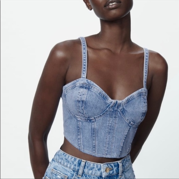 ZARA NWT DENIM CORSET TOP 🔥 - Picture 1 of 9